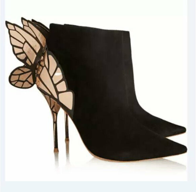 Women's 3D Sequined High Heels Butterfly Boots With Angel Wings